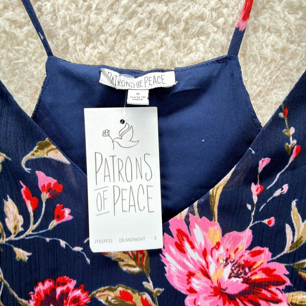 Patrons Of Peace Floral Print Peplum Camisole Top Size Small Lined Ruffle Sheer - Picture 7 of 11